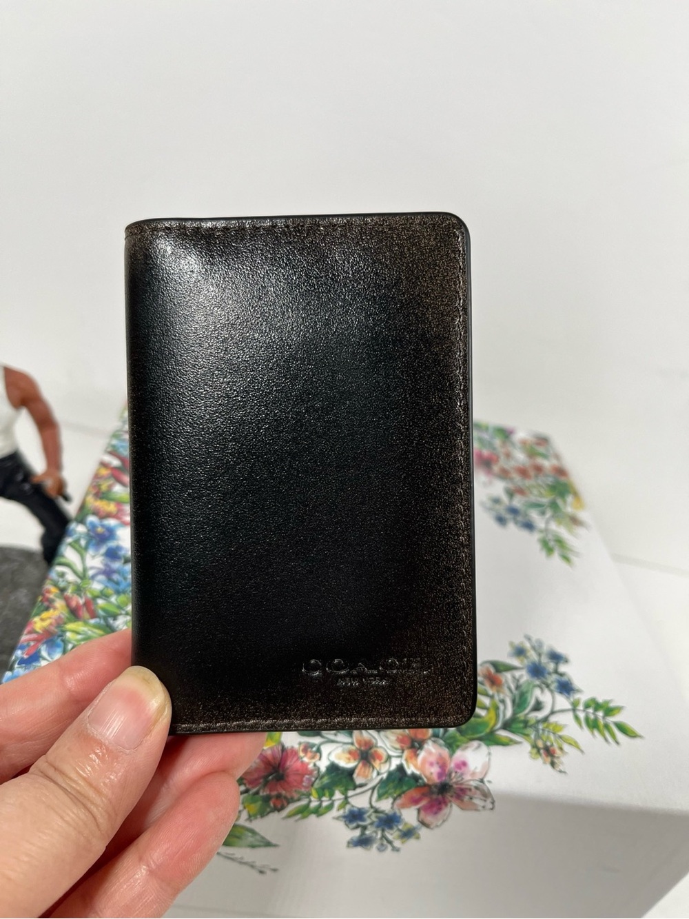 Coach Loved Leather ID Card Case Wallet Black/Brown Rub-off Smooth Leather NWT